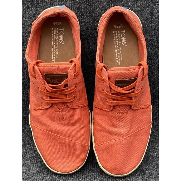 Toms Shoe Men Size 10.5 Canvas 3 Eye Lace Up Casual Sneakers Orange Coral 341113 - Picture 7 of 9